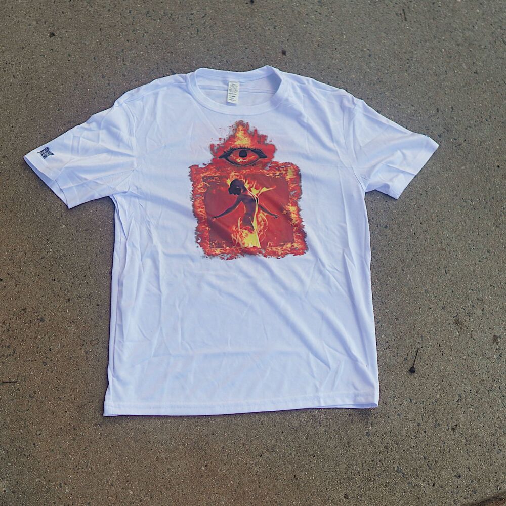 Custom White Graphic T-Shirt Small Desire In Flames Tech Streetwear Cyberpunk